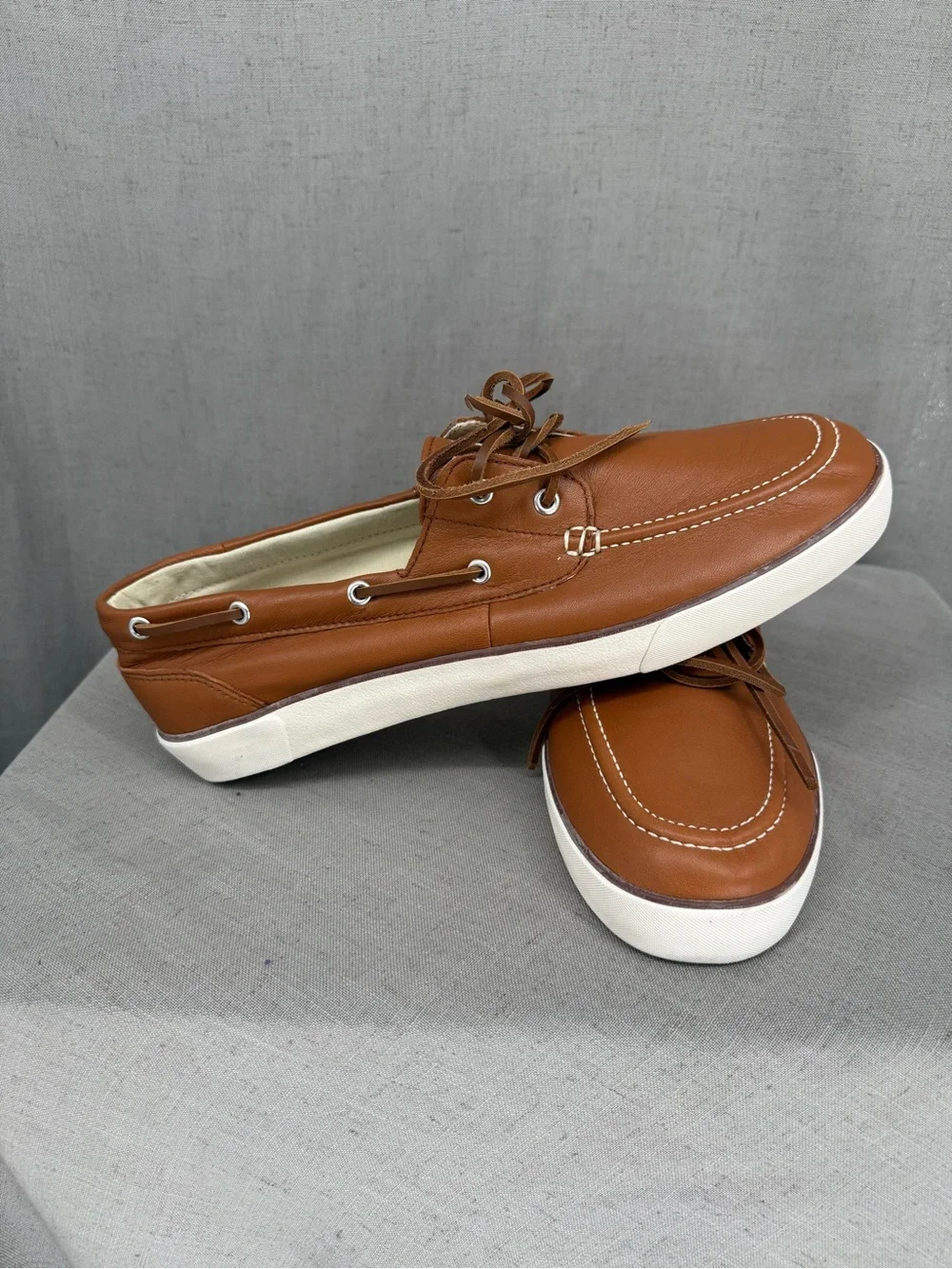 Polo Ralph Lauren Men's Bienne Oil Tumbled Leather Boat Shoes Tan US 13D